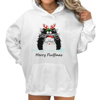Fun Cat Merry Fluffmas Reindeer Christmas Kitten Meowlover Women Hoodie | Favorety