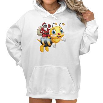 Funny Bee Christmas Santa Riding On Honey Bee Women Hoodie | Favorety DE