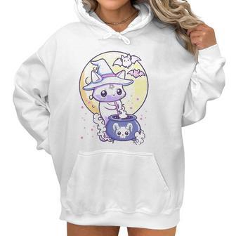 Womens Kawaii Pastel Goth Cute Creepy Witch Cat Wicca V-Neck Women Hoodie | Favorety