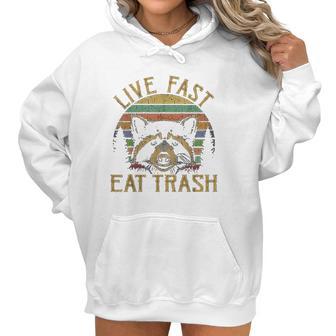 Live Fast Eat Trash Racoon Retro Vintage Trash Pandas Women Hoodie | Favorety UK