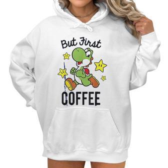 Nintendo Super Mario Yoshi Stars First Coffee Women Hoodie | Favorety