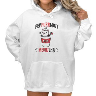 Peppurrmint Meowcha Funny Christmas Cat Peppermint Mocha Coffee Women Hoodie | Favorety DE