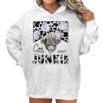 Retro Cow Junkie Highland Cow Floral Western Country Cowgirl Women Hoodie | Favorety