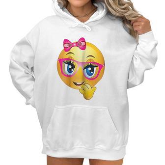 Smiling Girl Bling Face With Pink Glasses Women Emojis Women Hoodie | Favorety UK