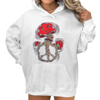 Trippy Magic Mushrooms Peace Sign 70S Women Hoodie | Favorety