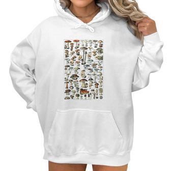 Vintage Mushrooms Chart Illustration Shroom Morel Hunter Women Hoodie | Favorety