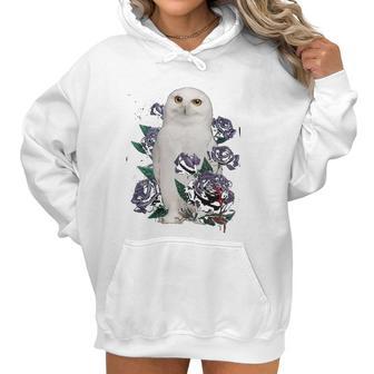 A White Owl And Purple Roses Women Hoodie | Favorety AU