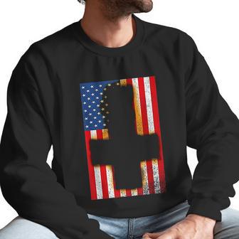 Burned Upside & Down Cross American Flag Satanism Men Sweatshirt | Favorety AU