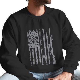 Cool Fishing Rod Hunting Rifle American Flag Gift Men Sweatshirt | Favorety DE