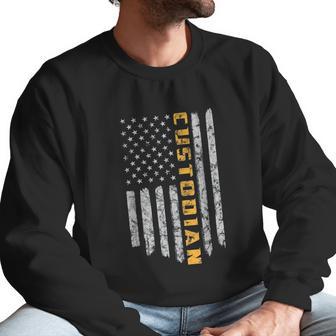 Custodian American Flag Usa Janitor School Men Sweatshirt | Favorety