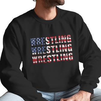 Distressed Usa Wrestling Gift American Flag Gift Men Sweatshirt | Favorety UK