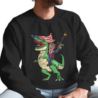 Machine Gun Trump On Rex Dinosaur With American Flag Graphic Design Printed Casual Daily Basic Men Sweatshirt | Favorety CA