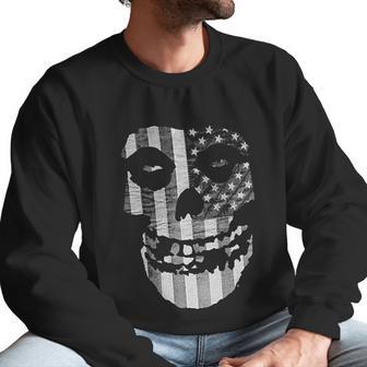 Popfunk Misfits Officially Licensed Gray American Flag Skull Men Sweatshirt | Favorety UK