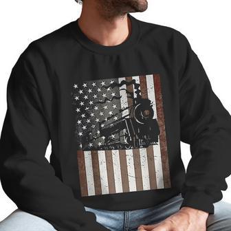 Train Locomotive Engine American Flag Model Builder Vintage Men Sweatshirt | Favorety CA