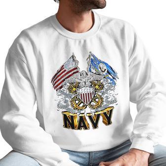 Double Flag Usn Navy Men Sweatshirt | Favorety UK