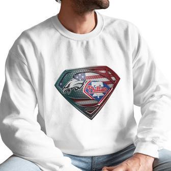 Official Philadelphia Eagles And Philadelphia Phillies Superman American Flag Layer Simpson Shirt Men Sweatshirt | Favorety CA