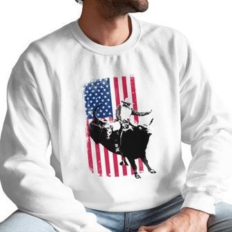 Rodeo Bull Rider Patriotic American Flag Men Sweatshirt | Favorety