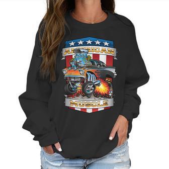 American Pride Classic Fifties Muscle Car Hot Rod Cartoon Women Sweatshirt | Favorety DE