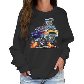 Classic Funny Fifties Muscle Car Hot Rod Dragster Cartoon Women Sweatshirt | Favorety AU