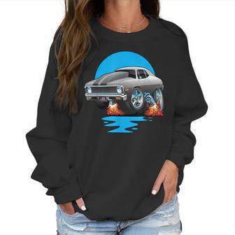 Classic Seventies Muscle Car Funny Dragster Hot Rod Cartoon Women Sweatshirt | Favorety DE