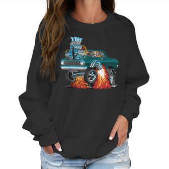 Classic Sixties Muscle Car Funny Dragster Hot Rod Cartoon Women Sweatshirt | Favorety UK