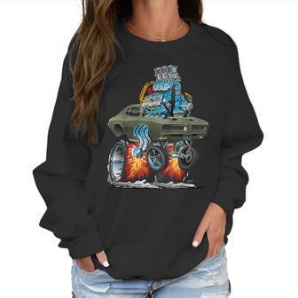 Classic Sixties Muscle Car Funny Dragster Hot Rod Cartoon V3 Women Sweatshirt | Favorety