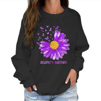 Daisy Butterfly Purple Ribbon Alzheimer Awareness Women Sweatshirt | Favorety UK