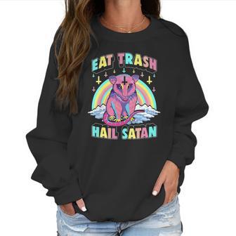 Womens Eat Trash Hail Satan Kawaii Pastel Goth Possum V-Neck Women Sweatshirt | Favorety CA