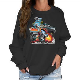 Funny Classic Hot Rod Fifties Drag Racing Muscle Car Cartoon Women Sweatshirt | Favorety AU