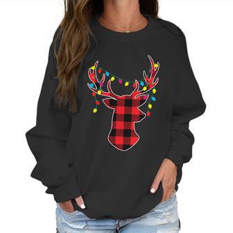 Funny Classic Red & Black Christmas Buffalo Plaid Deer Women Sweatshirt | Favorety UK