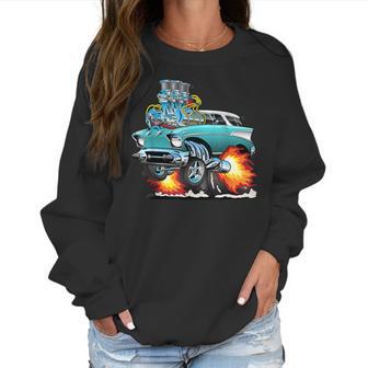 Funny Fifties Style Muscle Car Hot Rod Station Wagon Cartoon Women Sweatshirt | Favorety AU