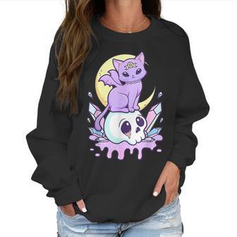 Funny Kawaii Pastel Goth Cute Creepy Witchy Cat And Skull Men Women T-Shirt Graphic Print Casual Unisex Tee Women Sweatshirt | Favorety AU