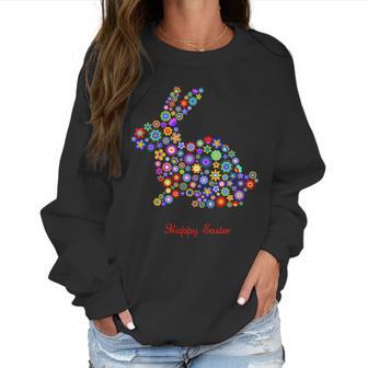 Happy Easter Bunny Rabbit Flowers Logo Women Sweatshirt | Favorety UK