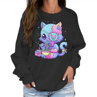 Kawaii Creepy Cat Eating Ramen Noodles Pastel Goth Aesthetic Men Women T-Shirt Graphic Print Casual Unisex Tee Women Sweatshirt | Favorety UK