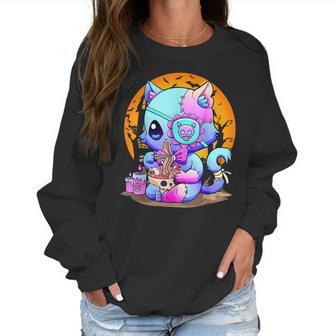 Kawaii Creepy Cat Eating Ramen Noodles Pastel Goth Halloween Men Women T-Shirt Graphic Print Casual Unisex Tee Women Sweatshirt | Favorety UK