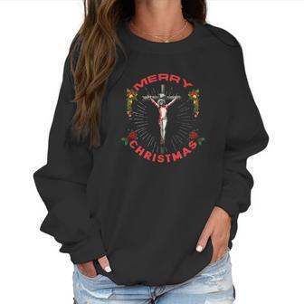 Merry Christmas Crucifixion Jesus Women Sweatshirt | Favorety