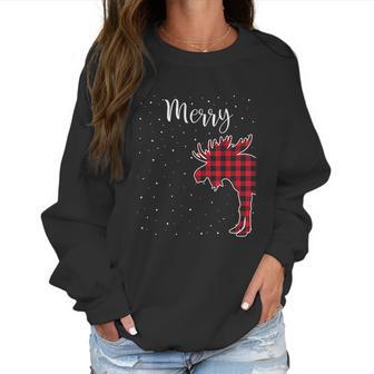 Merry Christmas Red Plaid Buffalo Moose Couples Matching Women Sweatshirt | Favorety AU