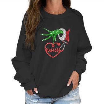 Nurse Grinch Hand Holding Stethoscope Christmas Women Sweatshirt | Favorety DE