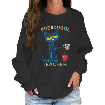 Pete The Cat With Coffee Preschool Women Sweatshirt | Favorety UK