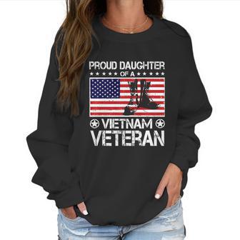 Proud Daughter Of Vietnam Veteran Us Flag Veteran Boots Graphic Design Printed Casual Daily Basic Women Sweatshirt | Favorety