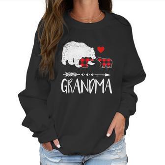 Red Plaid Grandma Bear Two Cubs Matching Buffalo Pajama Xmas Women Sweatshirt | Favorety