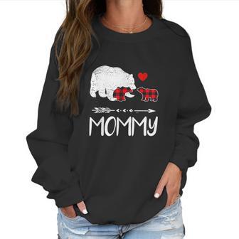 Red Plaid Mommy Bear Two Cubs Matching Buffalo Xmas Women Sweatshirt | Favorety