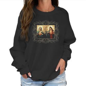 Sacred Heart And Immaculate Heart Picture Jesus And Mary Women Sweatshirt | Favorety AU