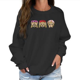 Three Emoji Monkey Flower Hear Speak See No Evil Cute Monkey Women Sweatshirt | Favorety CA