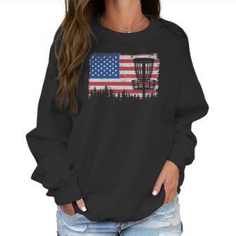 Us American Flag Disc Golf Basket Frisbee Vintage Disc Golf Women Sweatshirt | Favorety