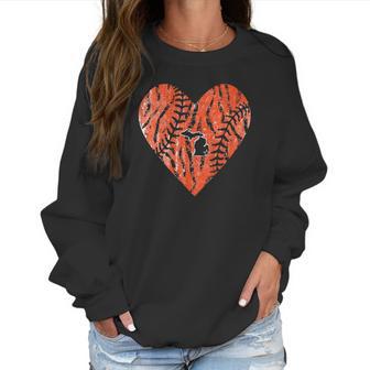 Womens Vintage Detroit Baseball Heart With Tiger Stripes Women Sweatshirt | Favorety