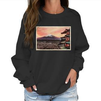 Vintage Japanese Mt Fuji Pagoda And Cherry Blossoms Women Sweatshirt | Favorety