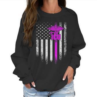 Vintage Usa Icu Intensive Care Unit Nurse American Flag Gift Women Sweatshirt | Favorety