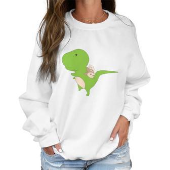 Dinosaur Piggy Backing Sloth Kitty Cat Funny Trex Women Sweatshirt | Favorety