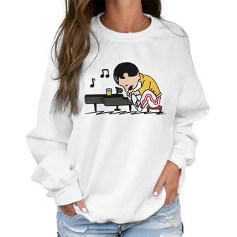 Freddie Mercury Peanuts Playing Piano And Dinking Wine Shirt Women Sweatshirt | Favorety